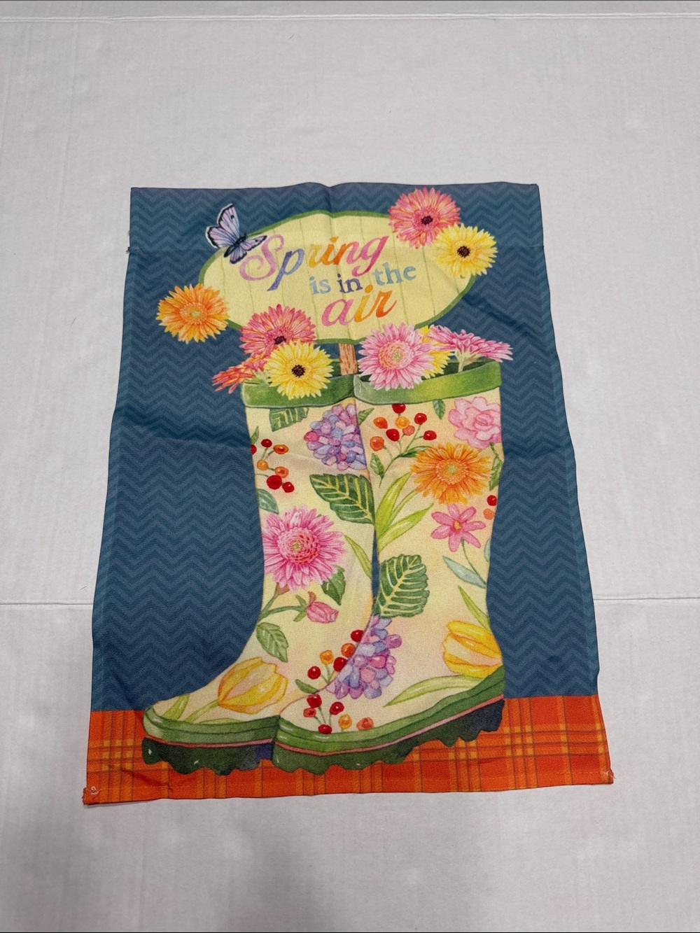 Spring Floral Rain Boot Garden Flag - Yellow & Teal